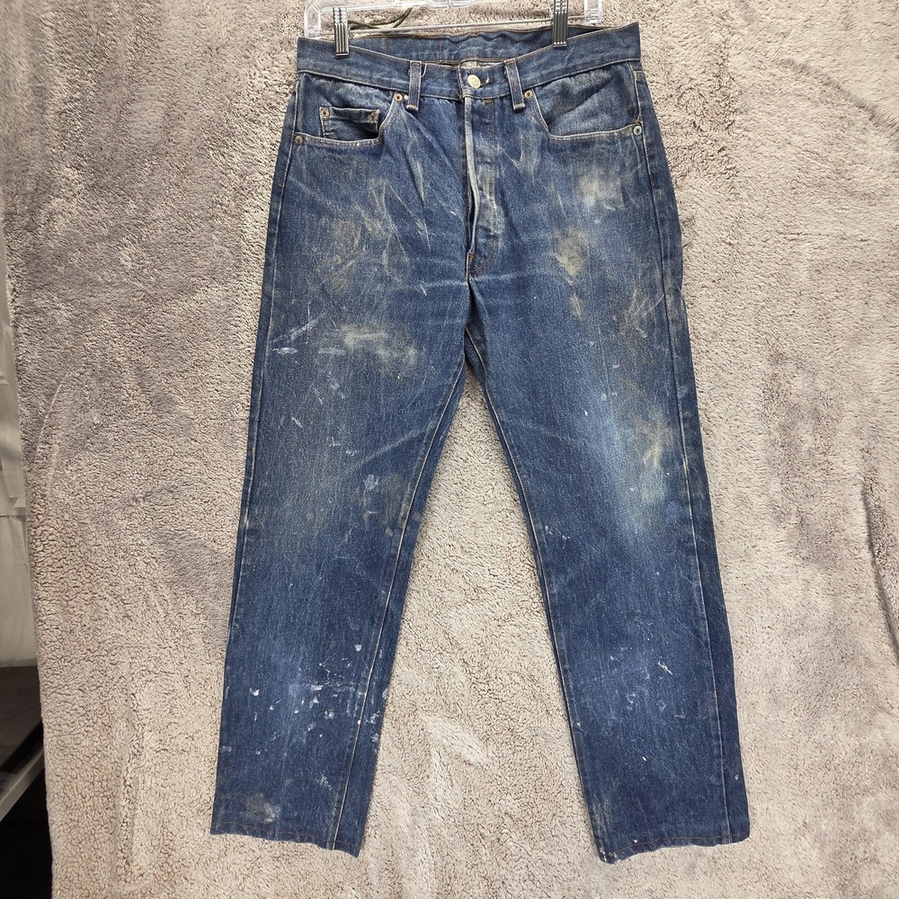 Vintage Levis 501 Jeans Mens Blue Made USA Button Fly Paint Stain 90s Fits 31x28